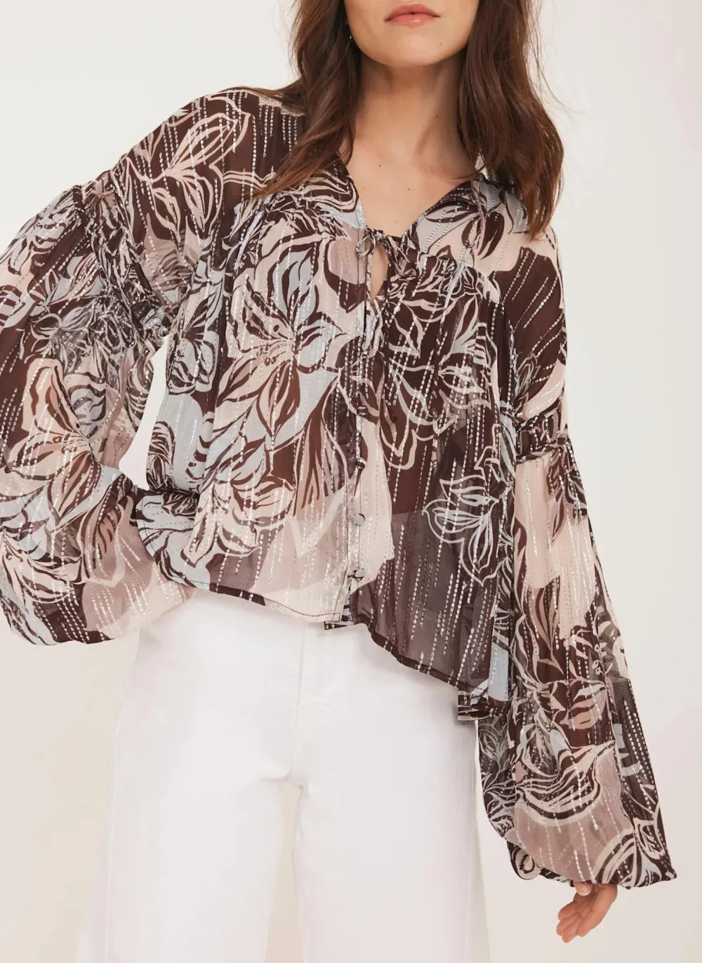 Casual Style Brown Floral Print Blouse