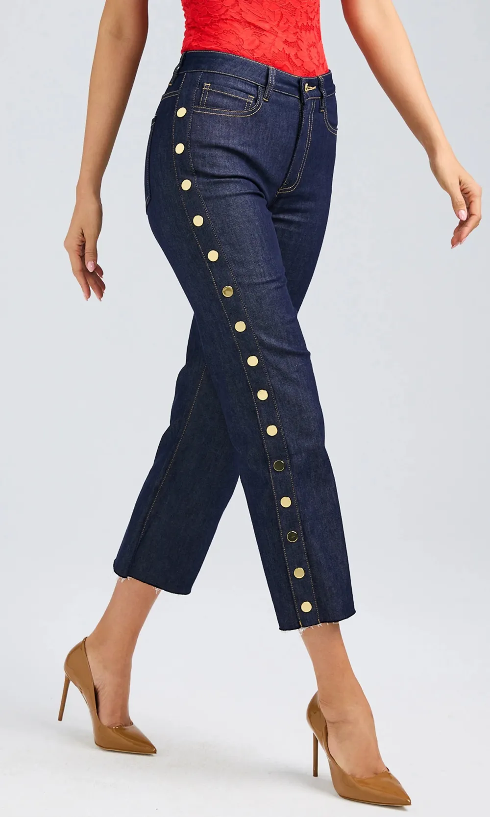 Dark Blue Denim Snap Pants