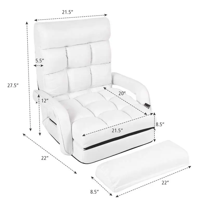 Foldable Massage Floor Chair Recliner, Single Lazy Sofa with Ergonomic Armrest, Adjustable 5 Backrest Positions & Detachable Mat