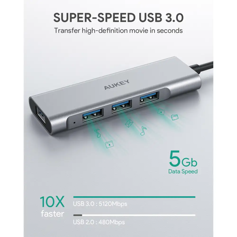 AUKEY CB-C94 4-Port USB C Hub Aluminum Alloy with 4 USB 3.0 Ports