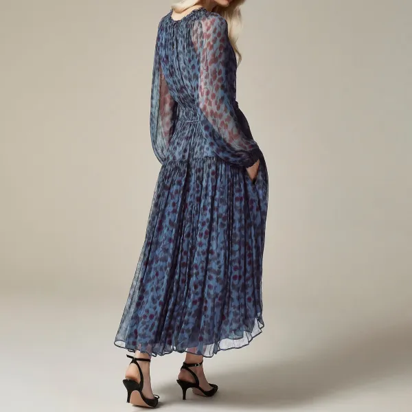 Crinkle Chiffon Sheer Long-Sleeve Dresses