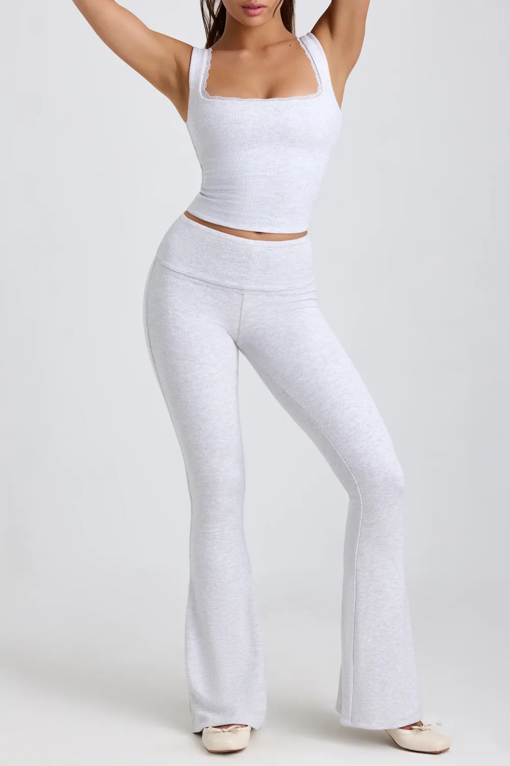 Creative Lace Trim Mid-Waist Women's Slim Trousers
