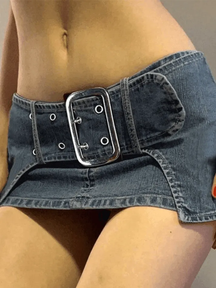 Belted Denim Cargo Mini Skirt