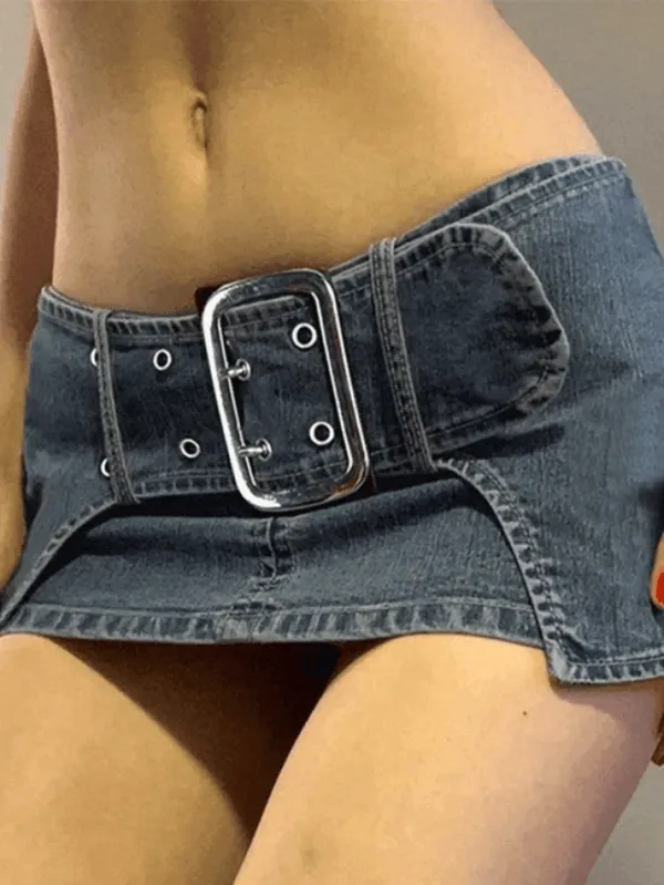 Belted Denim Cargo Mini Skirt