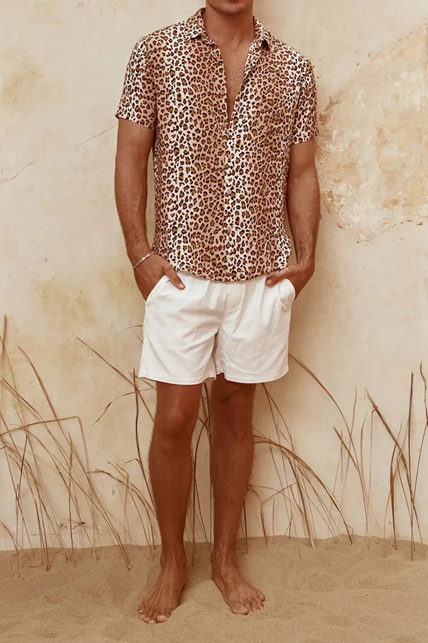 LEOPARD PRINT MEN'S SHORT SLEEVE SHIRT