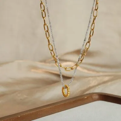 Beaded Double Layered Titanium Steel Necklace