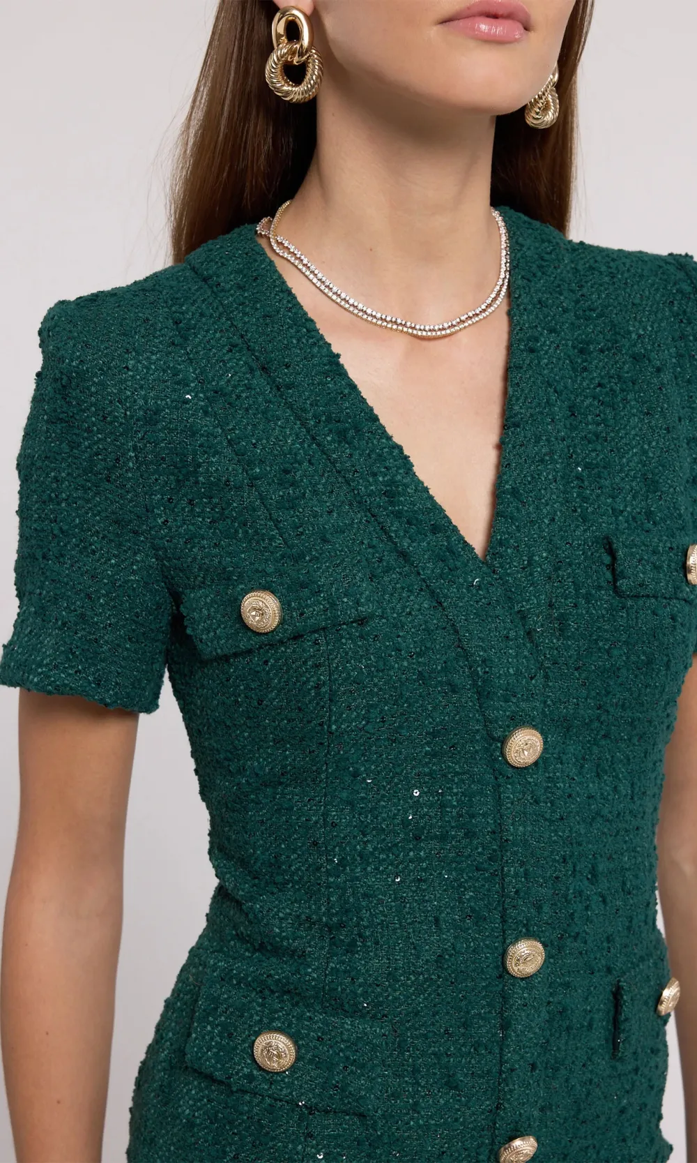 Forest Green V Neck Formal Dress