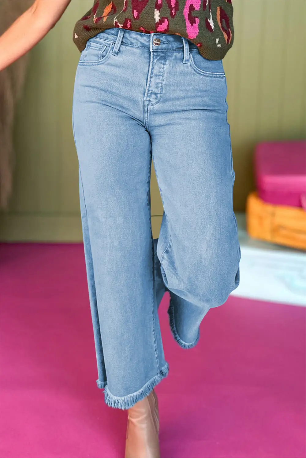 Wide Leg Cropped  High Jeans