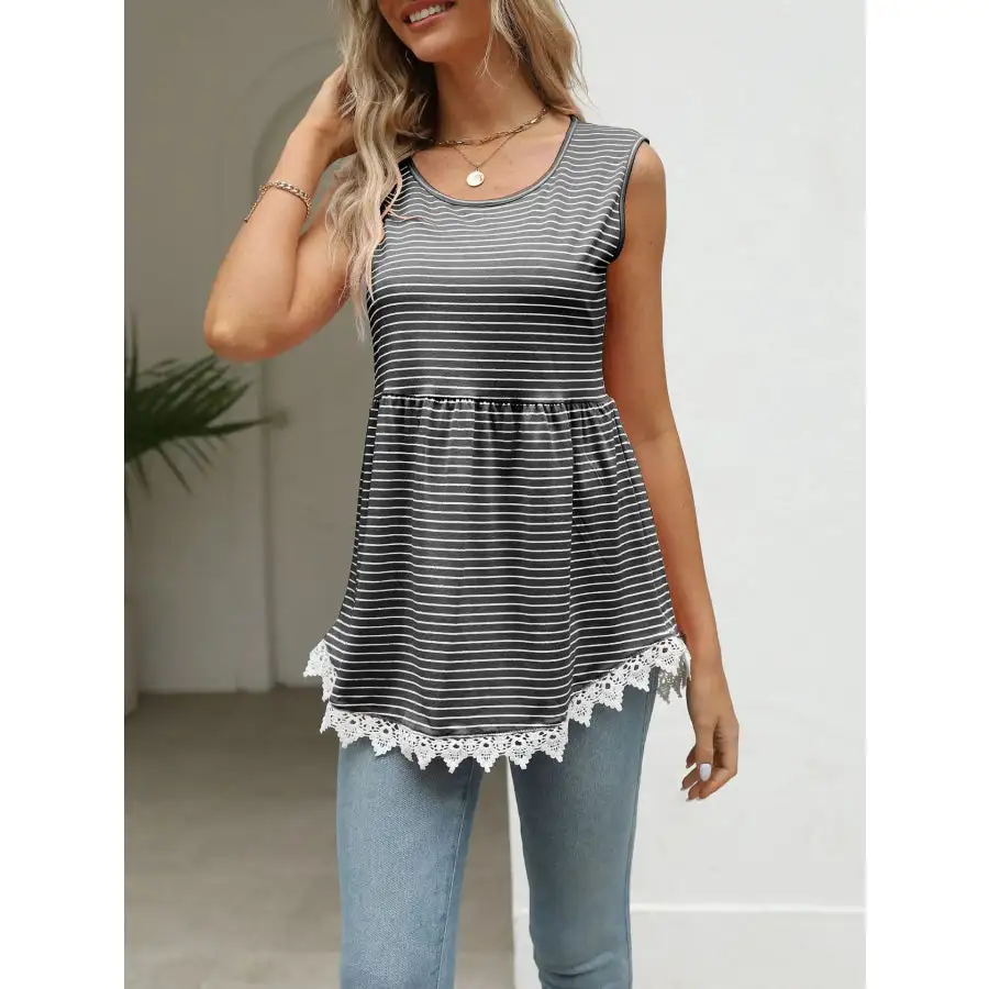 Lace Trim Sleeveless Babydoll Tank Top