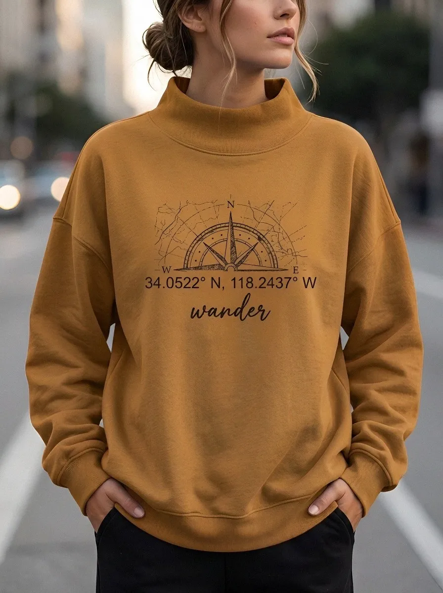 Travel Lover Compass Coordinates Casual Hoodie Sweatshirt