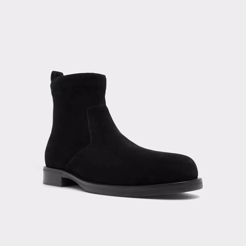 Solid Black Side Zipper Deerskin Low Heel Men's Boots