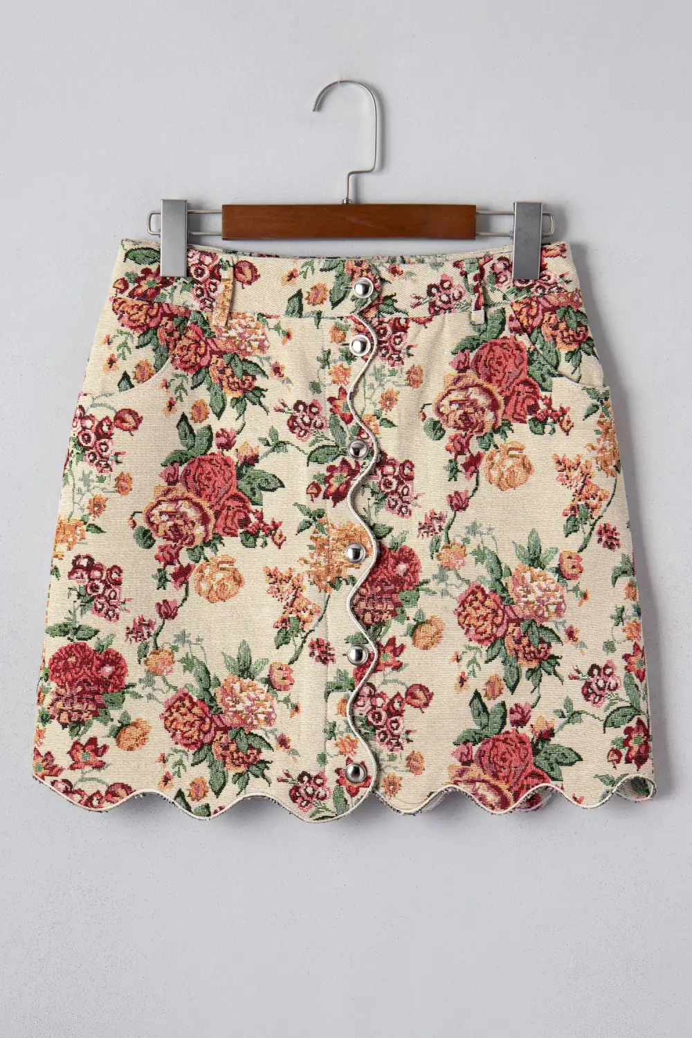 Button Front Buttoned Scallop Trim Skirt
