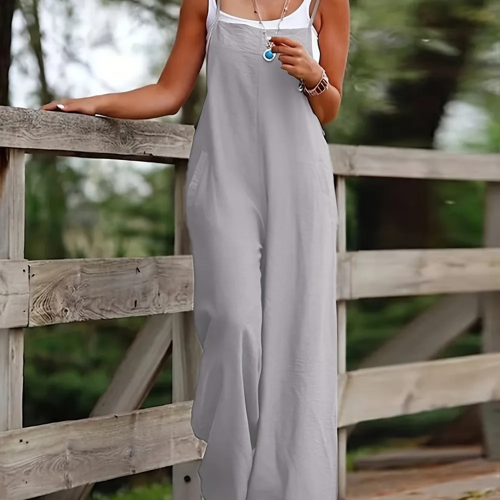 Solid Jumpsuit: Easy Breezy Style (Wide Leg, Spaghetti Straps)