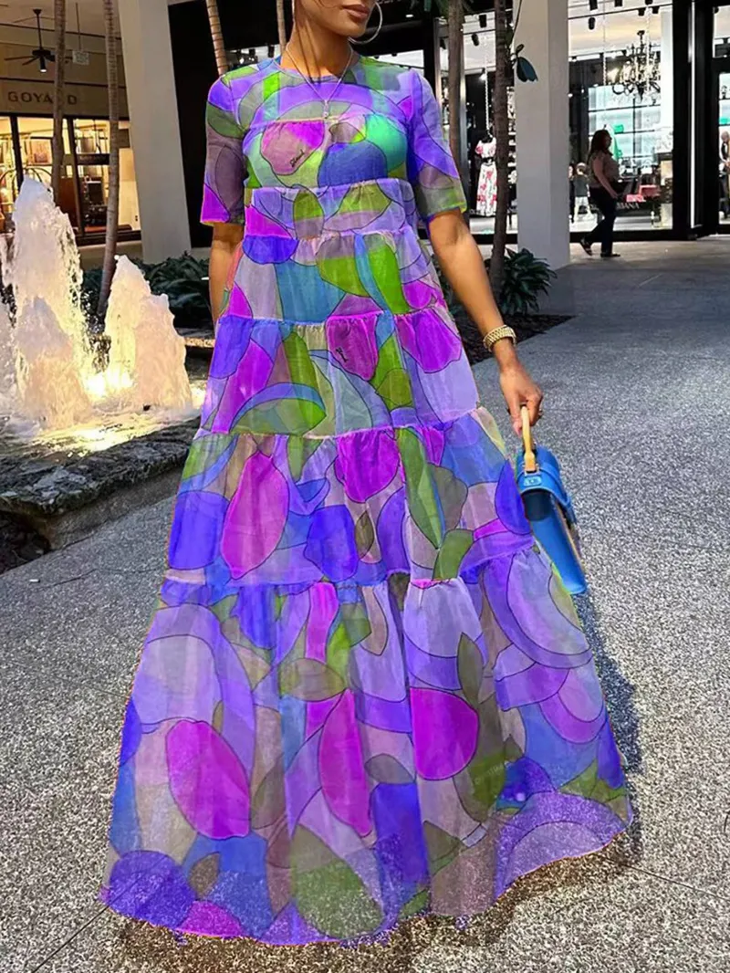 Casual Printed Long Sleeve Short Sleeve Dress