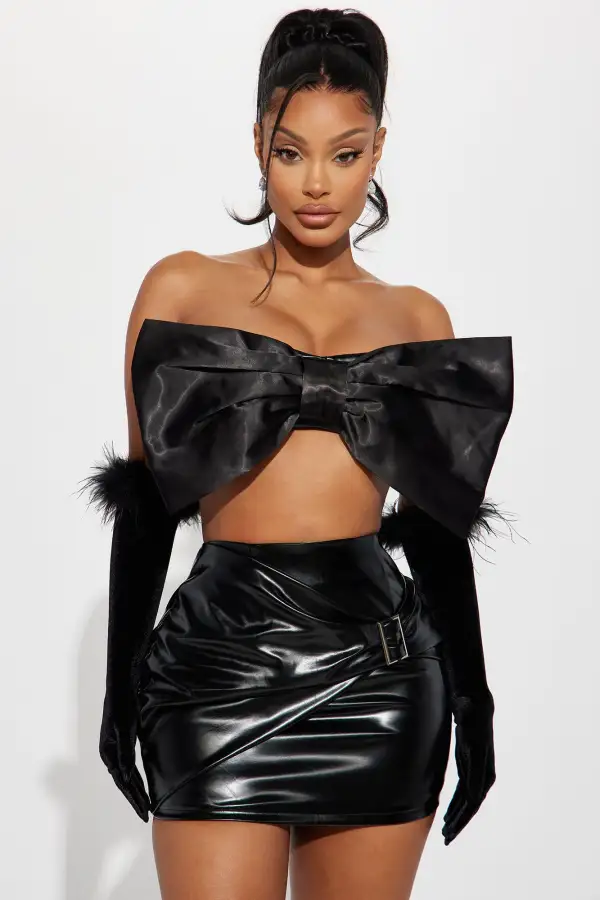 Show Stopper Faux Leather Skirt Set - Black
