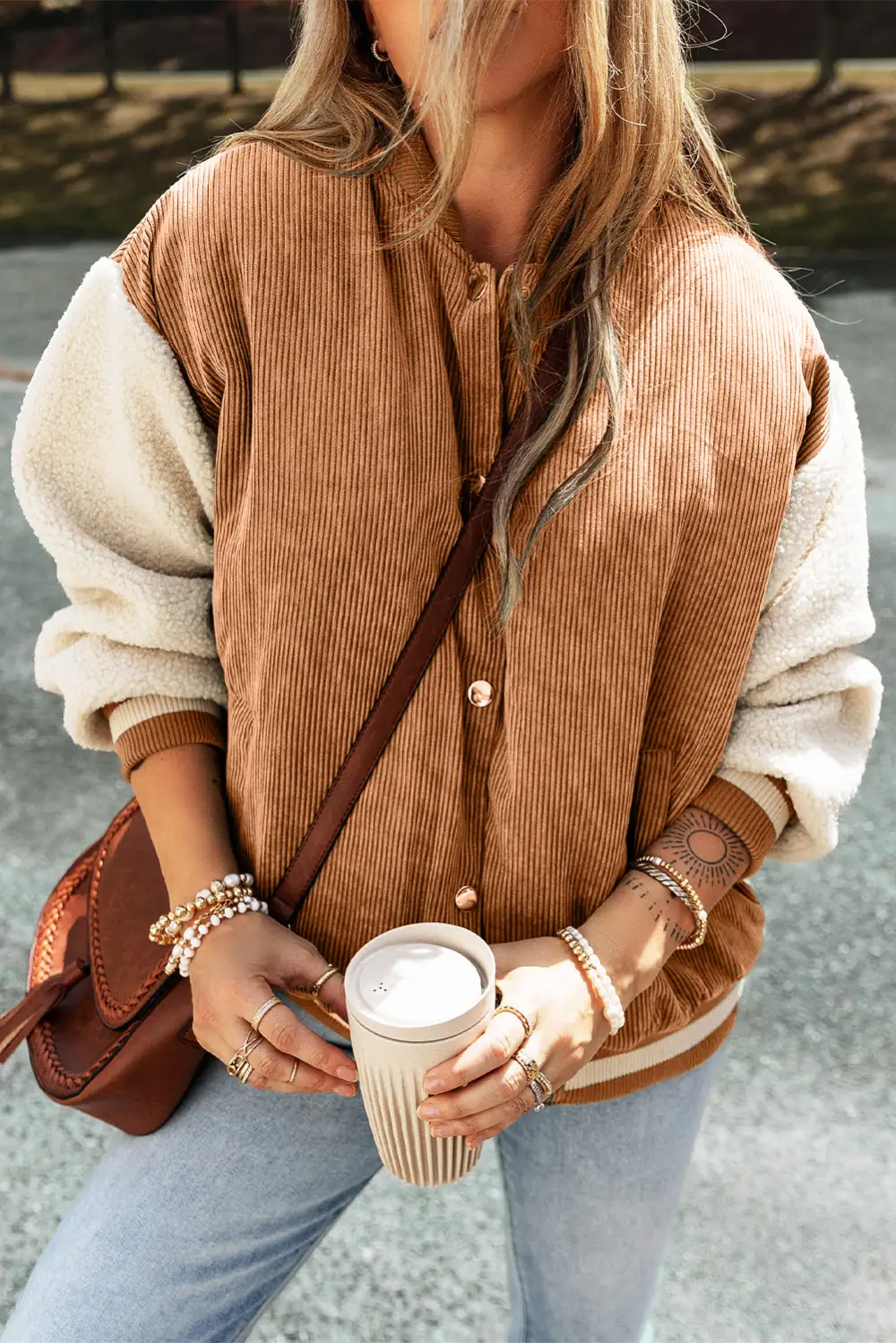 Everyday Fleece Corduroy Button Front Bomber Jacket