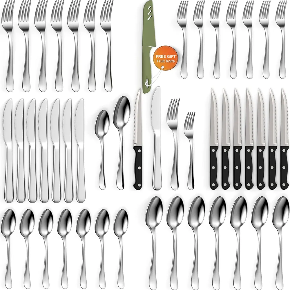 Cooking 48 Piece Silverware Set - Service for 8 - Stainless Steel Flatware serving set - Cutlery Set - Knives, Fork, and Spoon - Utensil sets - Dishwasher Safe - Stunning Polished Finish