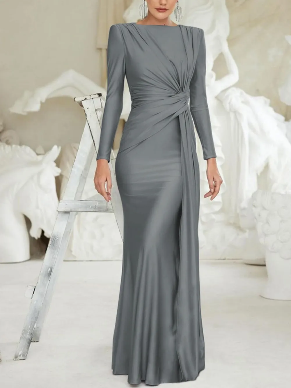 Ruched Long Sleeve Maxi Dress