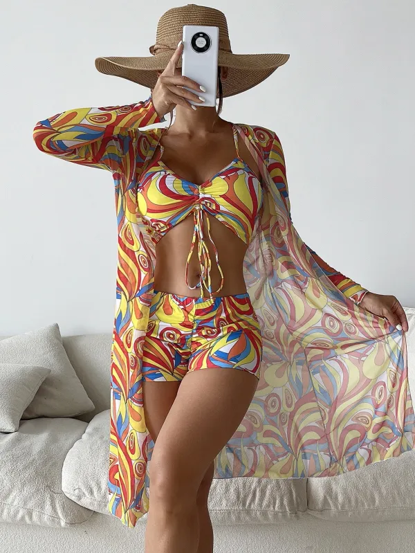Summer New Bikini Three-piece Printed Swimsuit