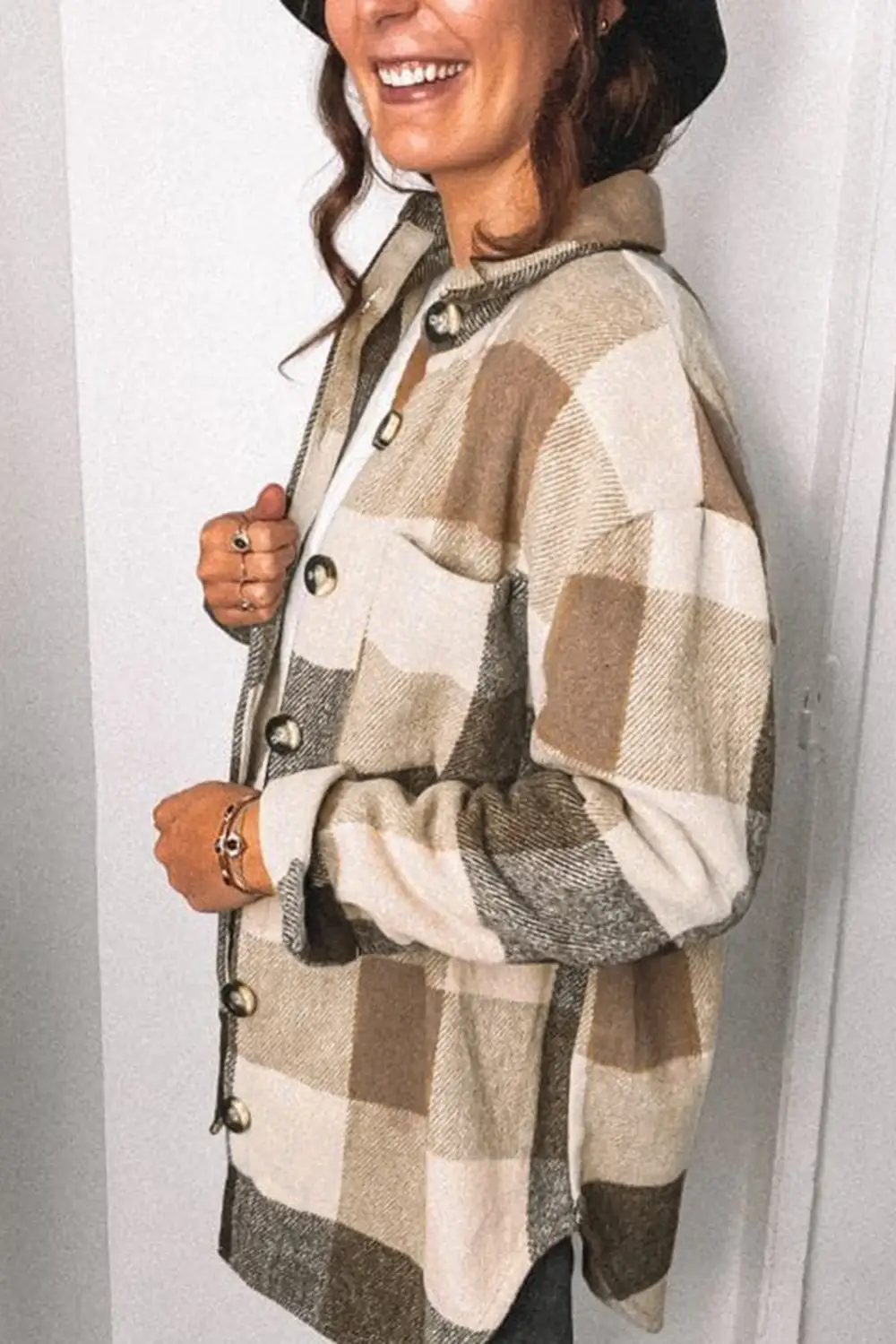 Everyday Plaid Pocket Button Front Jacket