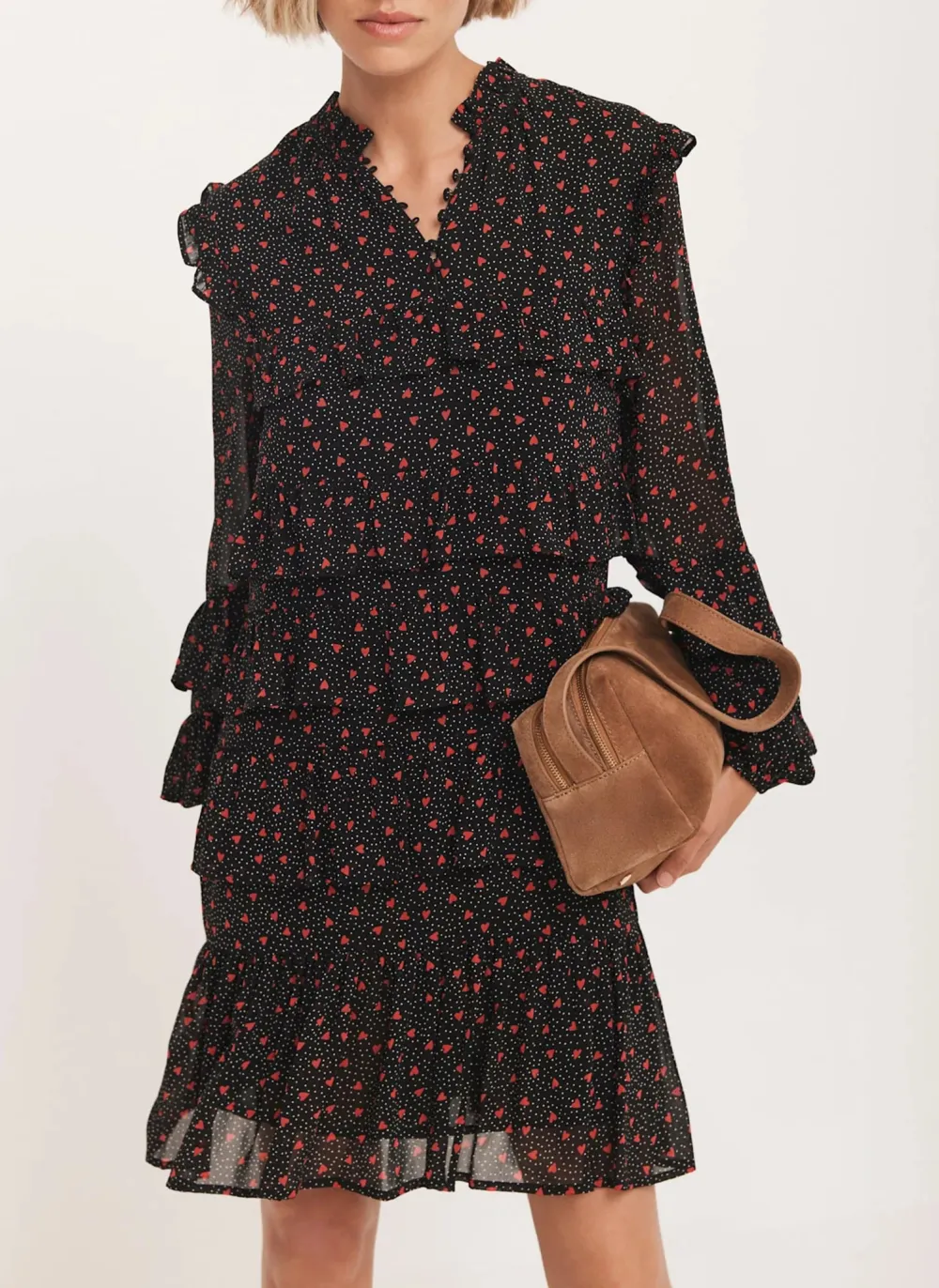 Casual Style Heart Print Tiered Mini Dress