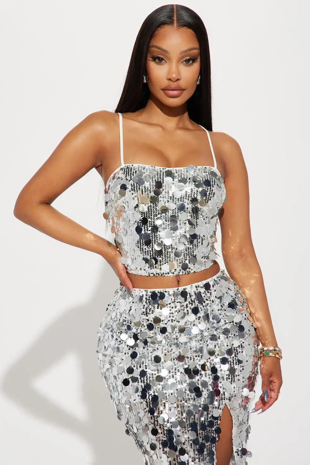 Radiant Sequin Skirt Set - Silver