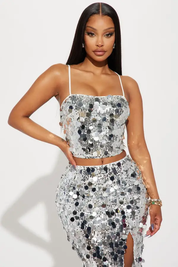 Radiant Sequin Skirt Set - Silver