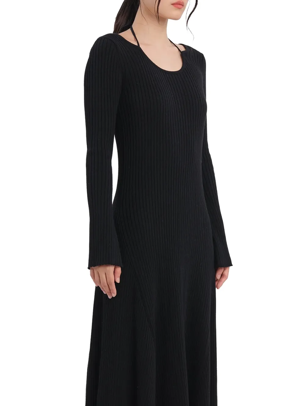 Asymmetric Hem Ribbed Sweater Dress
