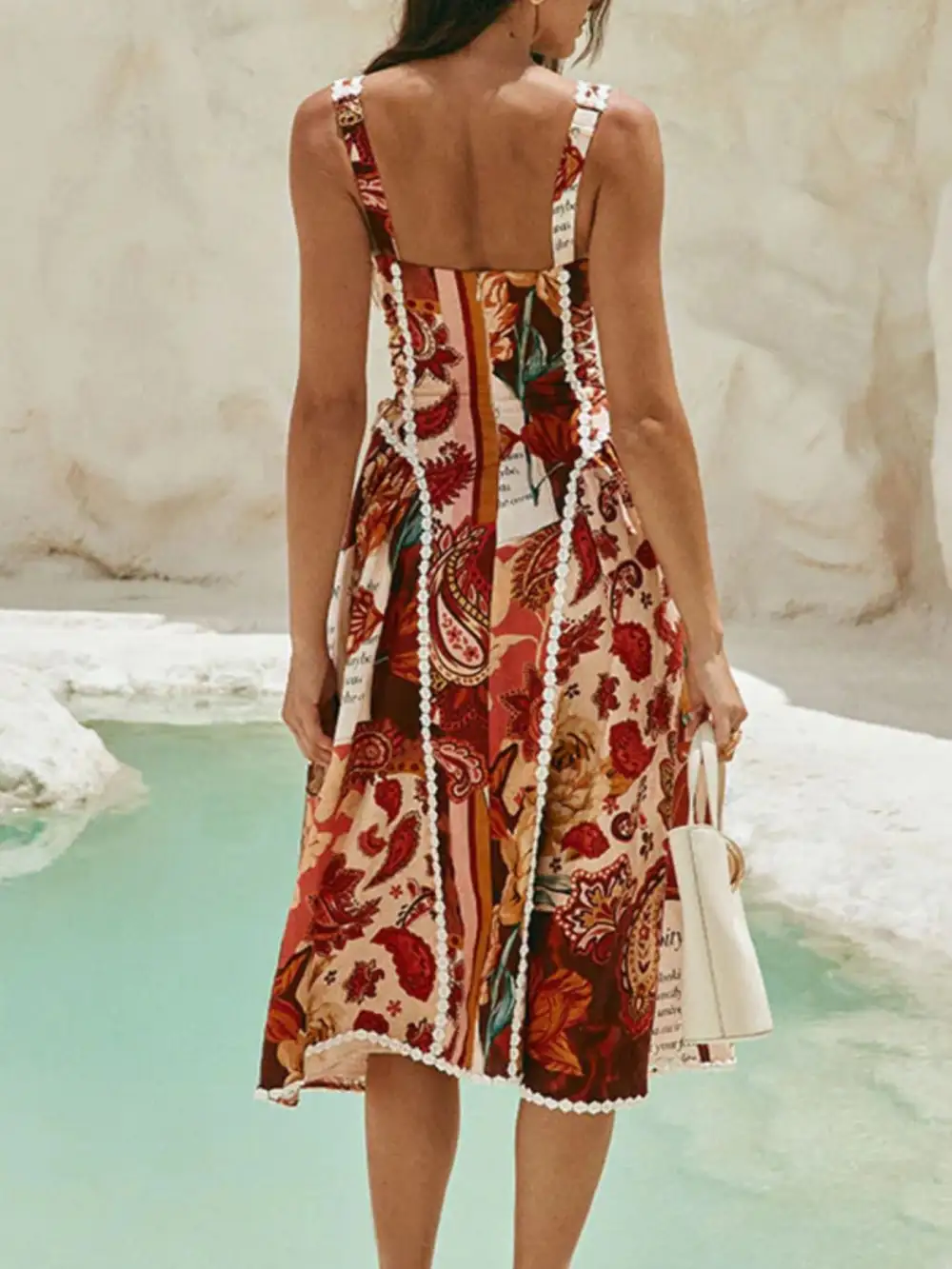 Paisley Print Lace Midi Dress