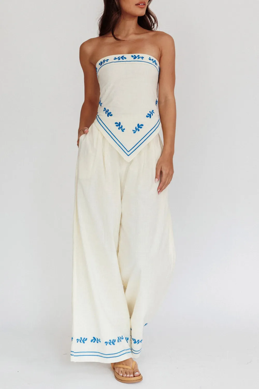 Art Print Embroidered Wide-Leg Track Pants