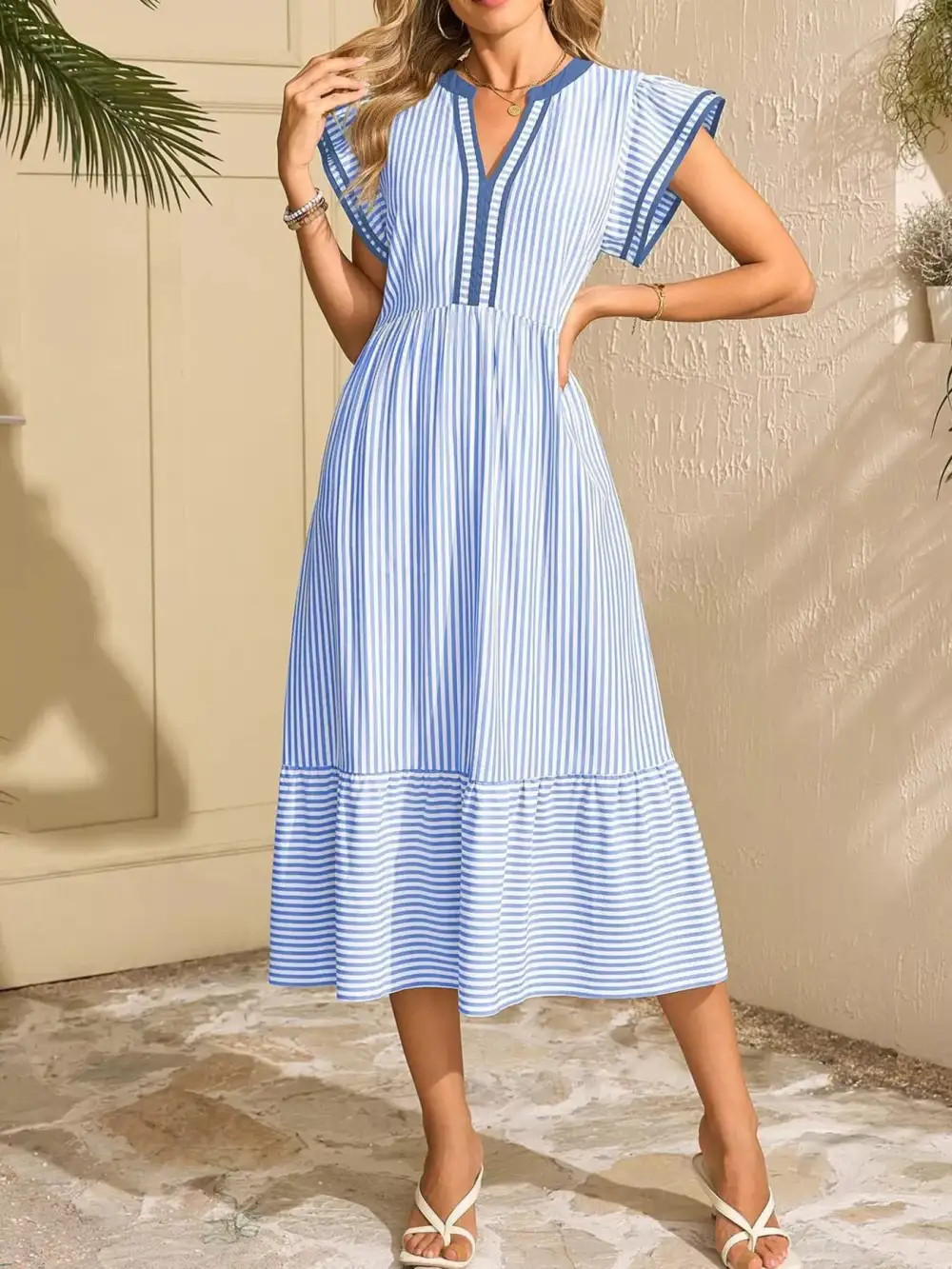Striped Ruffle Dress Casual