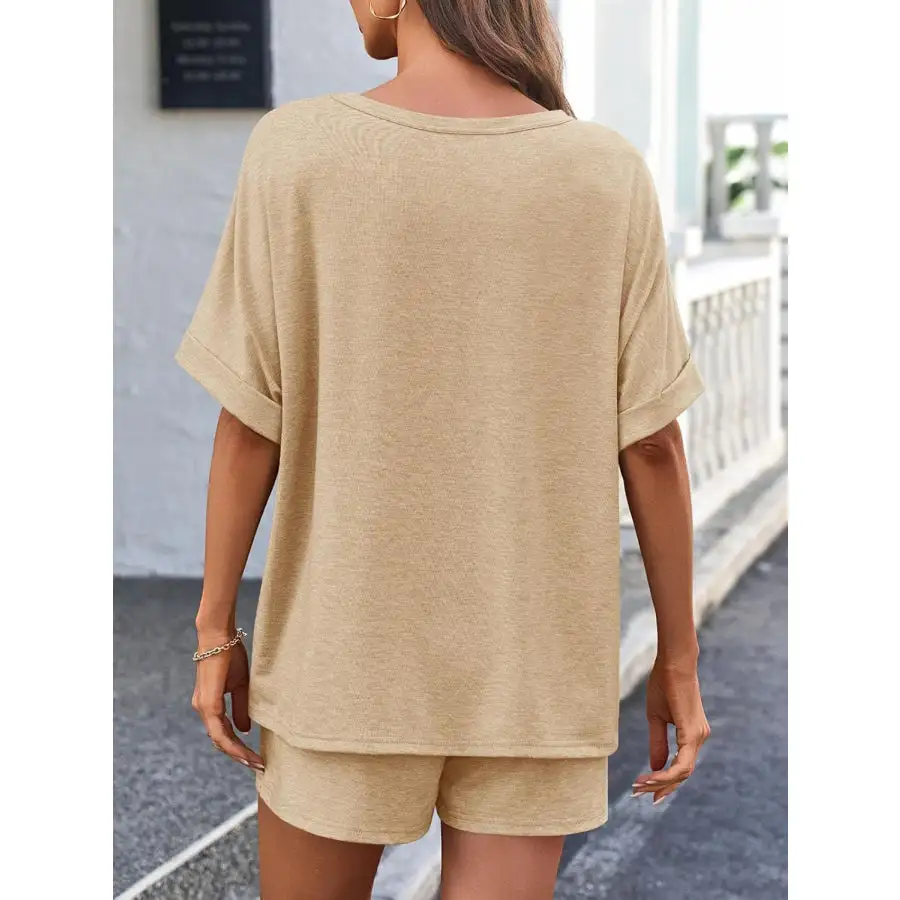 Round Neck T Shirt and Drawstring Shorts Set