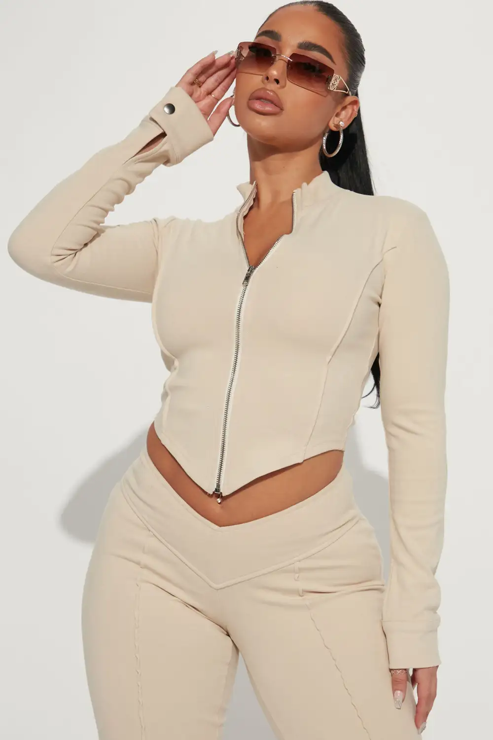 Getting Too Low Pant Set - Beige