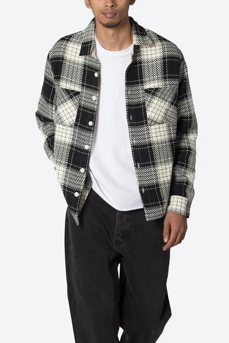 BLACK AND WHITE PLAID FLANNEL SHIRT