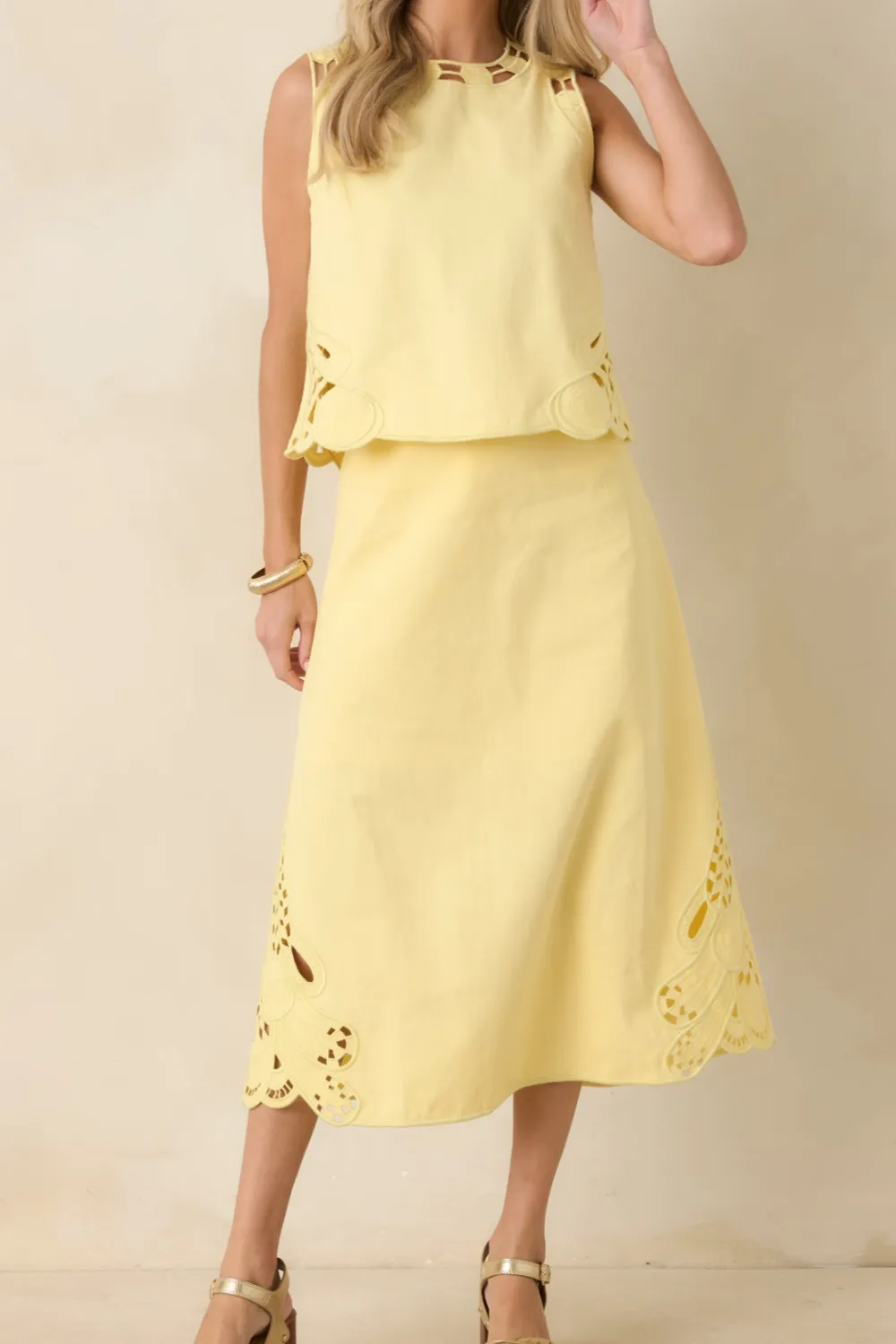 Imagine Cotton Cutwork Embroidery Midi Skirt
