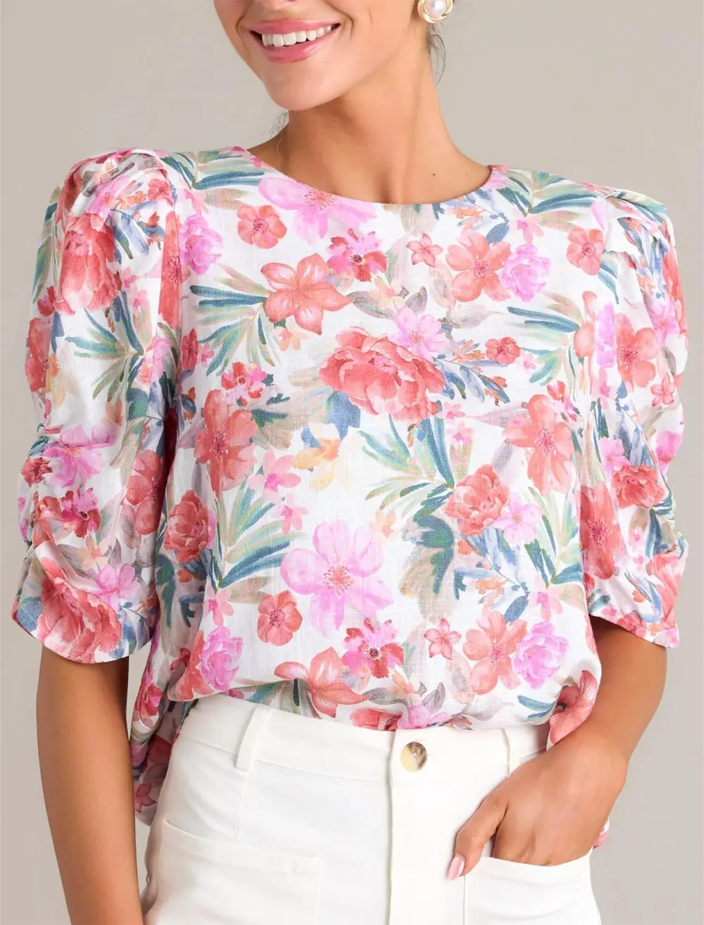 PARADISE BLOOM IVORY MULTI FLORAL TOP