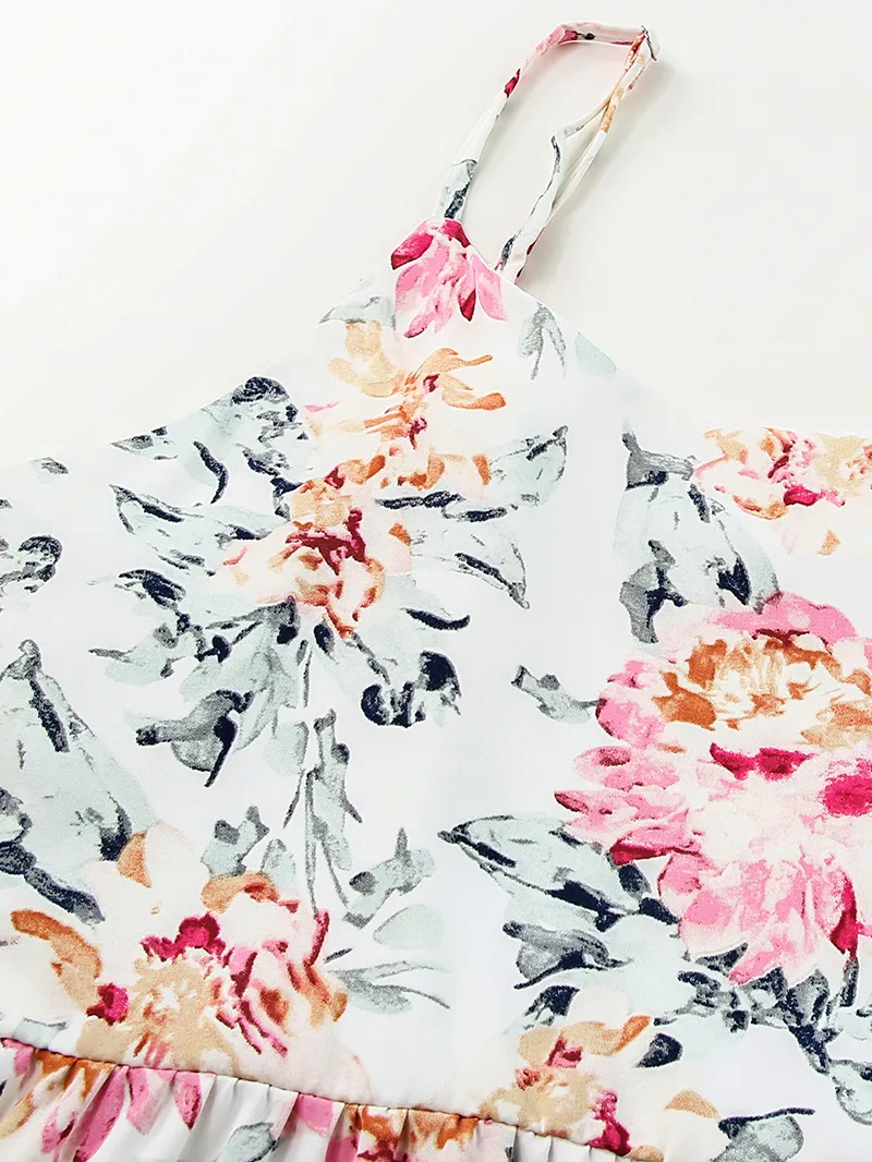 Strap floral casual jumpsuit