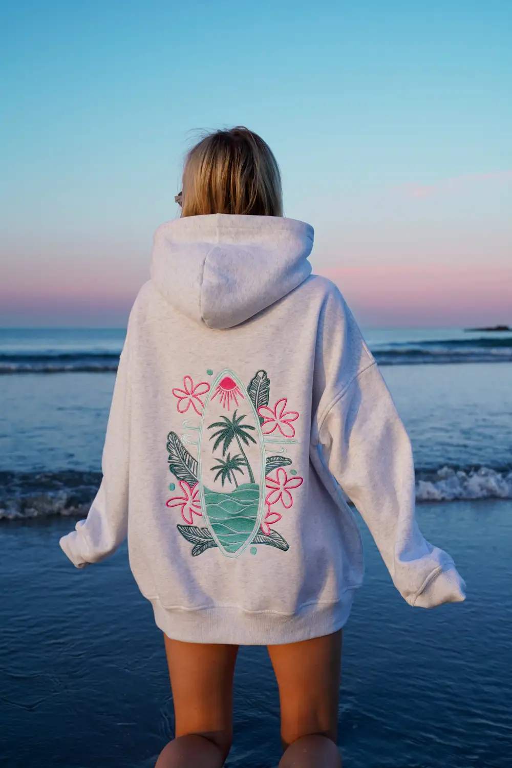 Surfing the Waves Embroider Hoodie