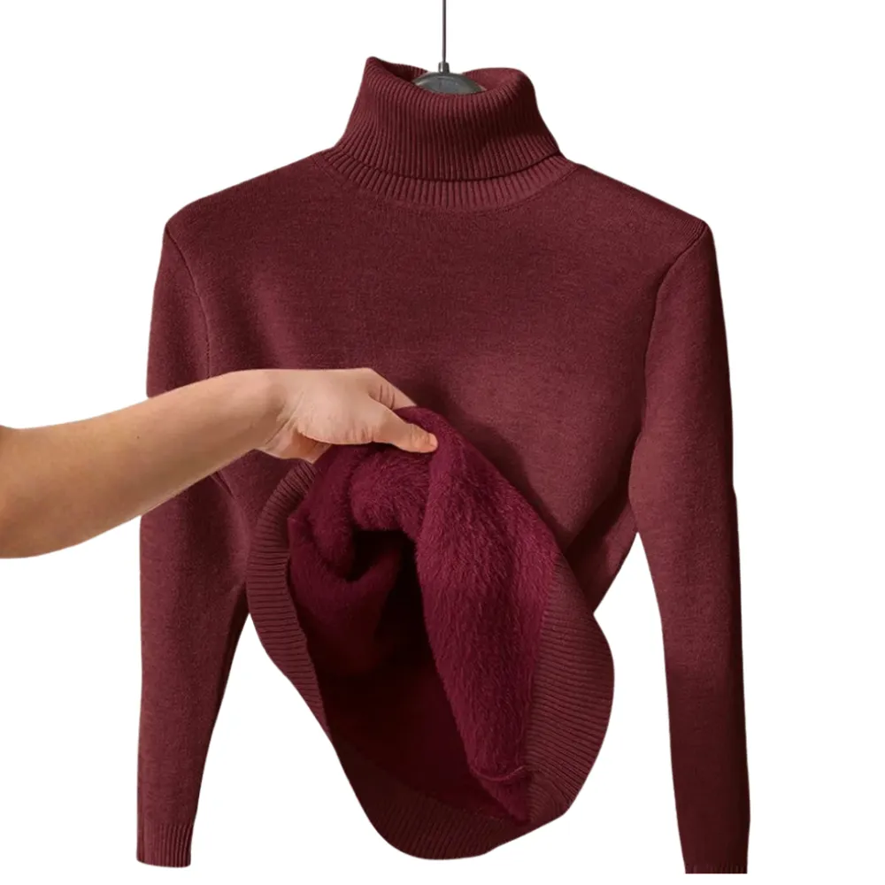 Turtleneck Fleece Lined Knit Sweater
