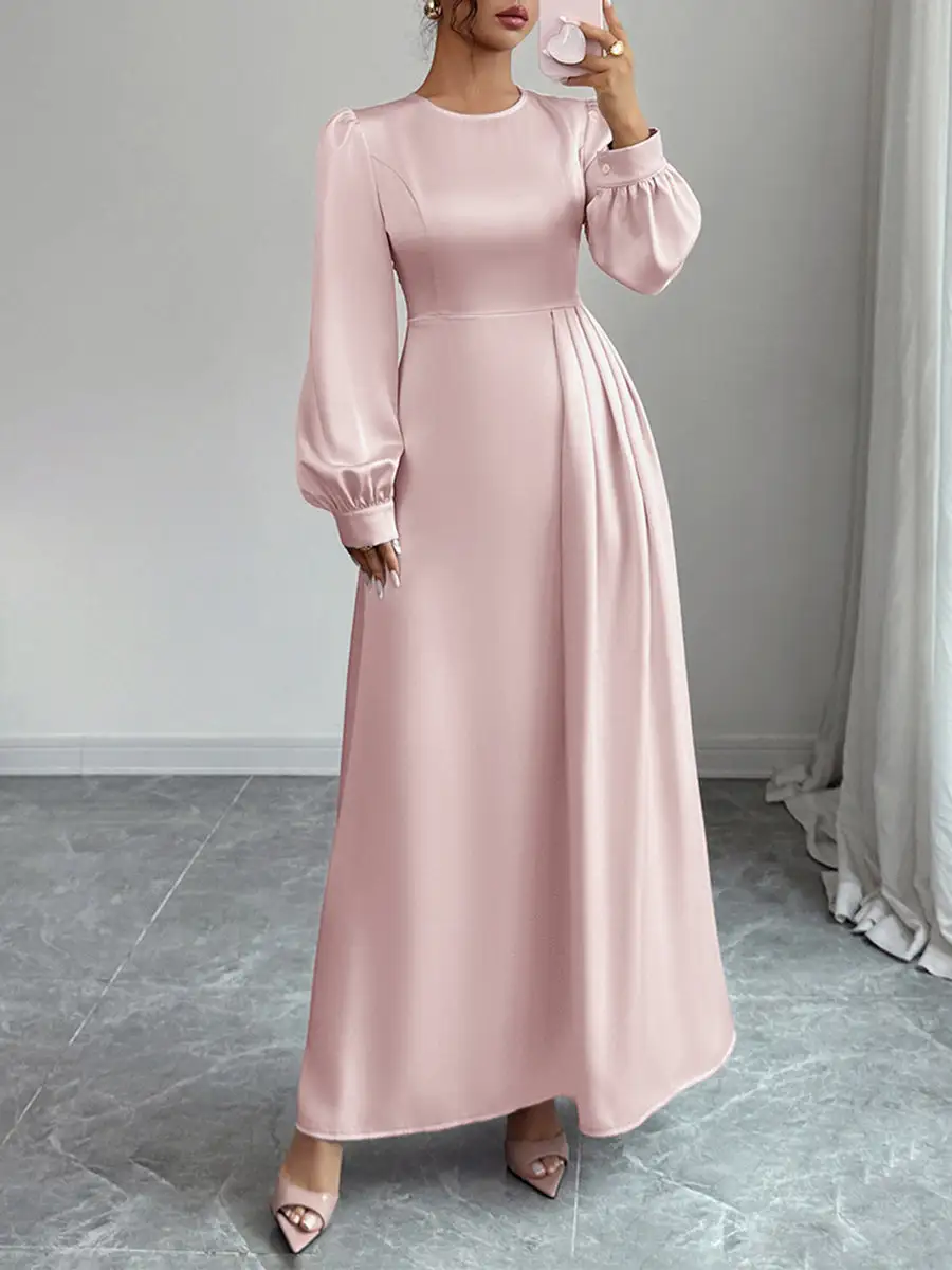 Asymmetric Pleated Neck Maxi Dress