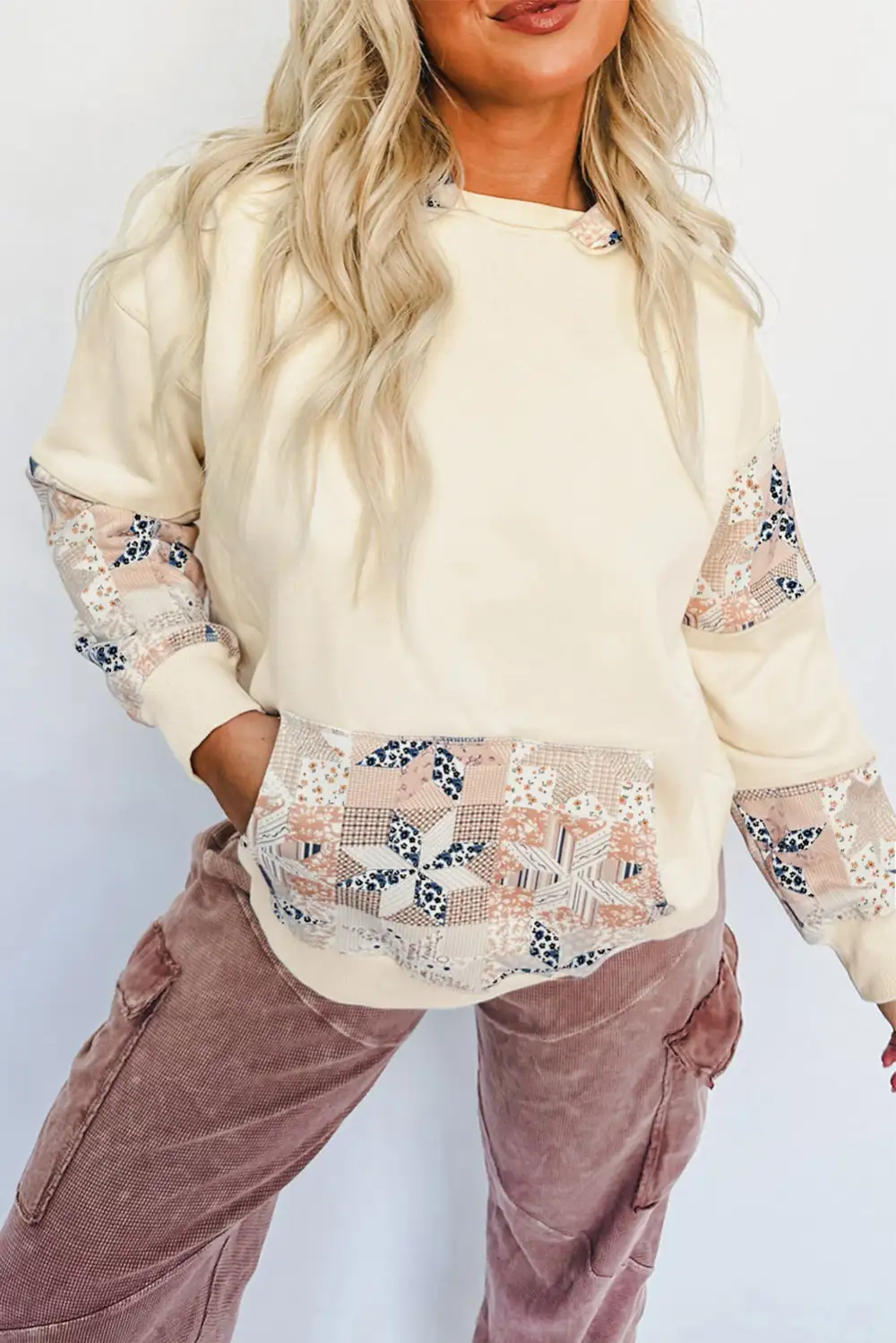 Patchwork Pocket Detail Western Inspired Hoodie
