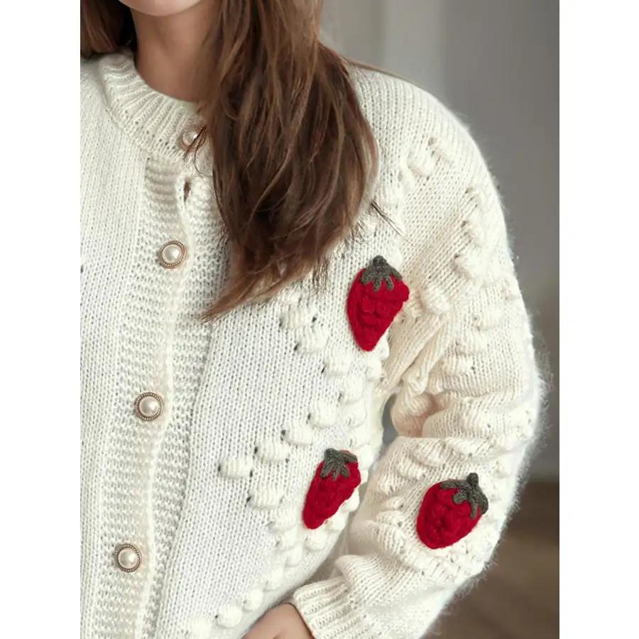 Strawberry Button Down Long Sleeve Cardigan