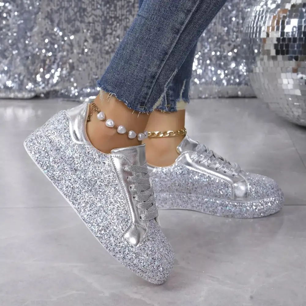 Refined Sequin Lace-Up Sneakers