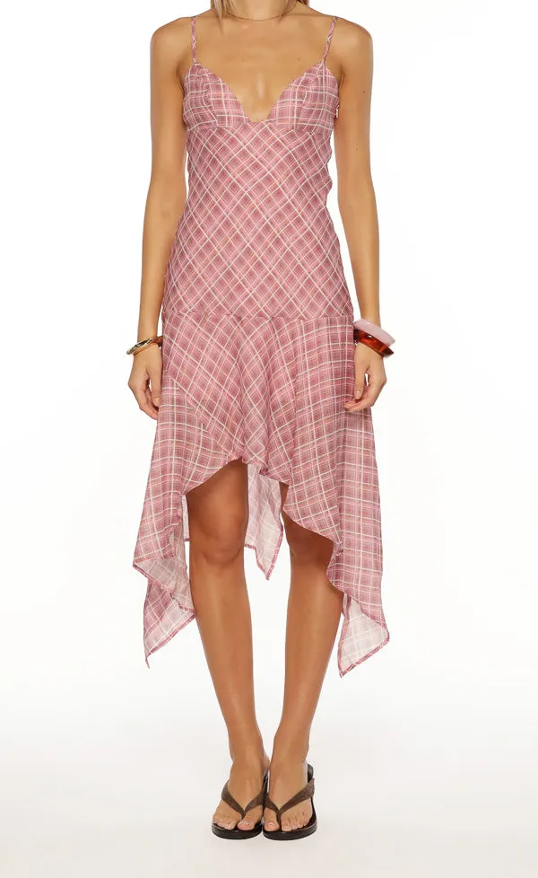 Asymmetrical Flowy Plaid Midi Dress