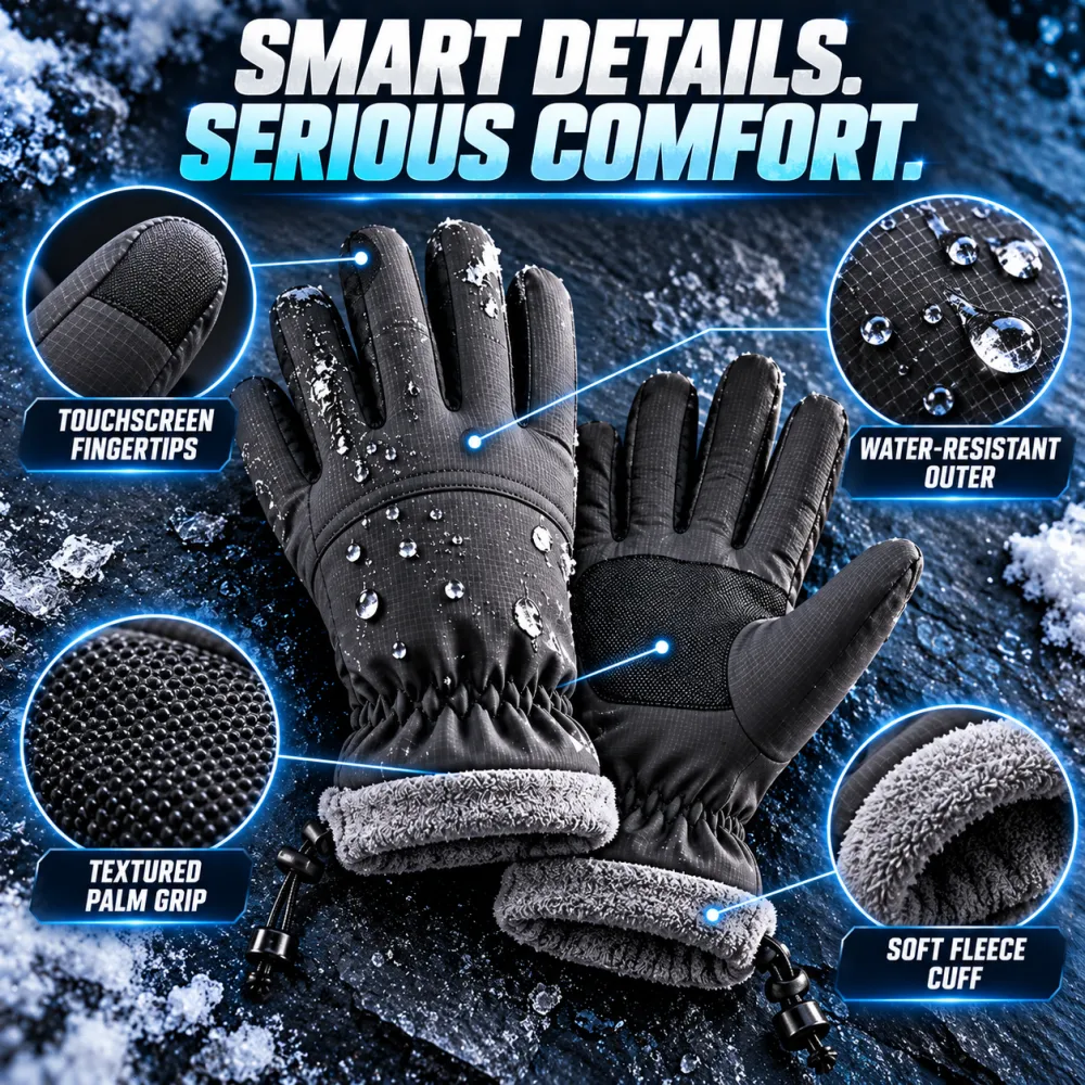 Unisex Winter Waterproof Ski Gloves - Windproof, Touchscreen Compatible, Waterproof Insert, Standard Fit, Minimalist Design for Skiing, Cycling & Daily Wear