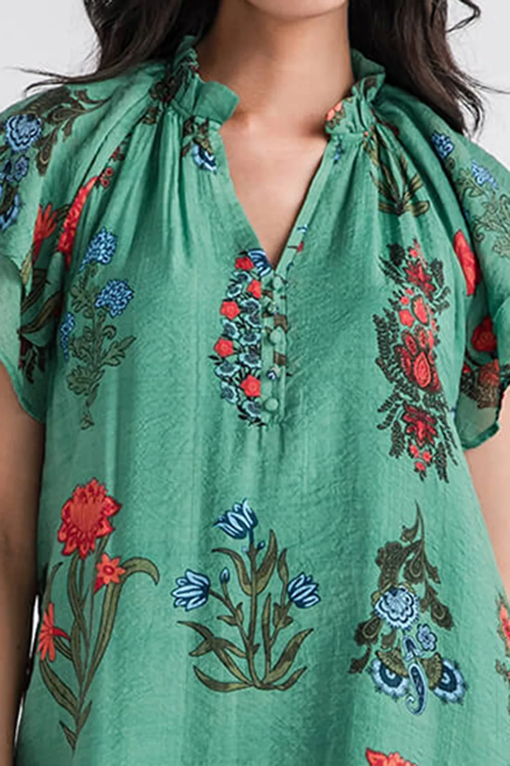 THML Medalion Printed Short Dress - emerald