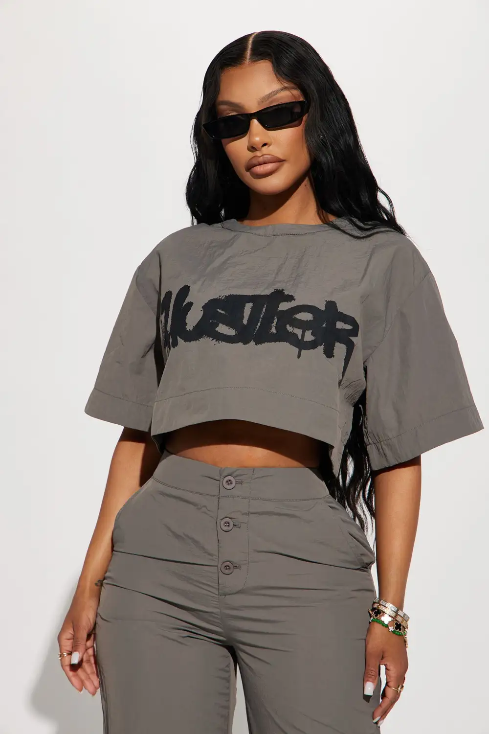 Time To Hustle Windbreaker Pant Set - Grey