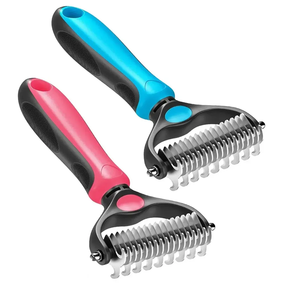 🐾Double-Sided Pet Grooming Brush – Hurtless Shedding & Dematting Undercoat Rake for Dogs and Cats