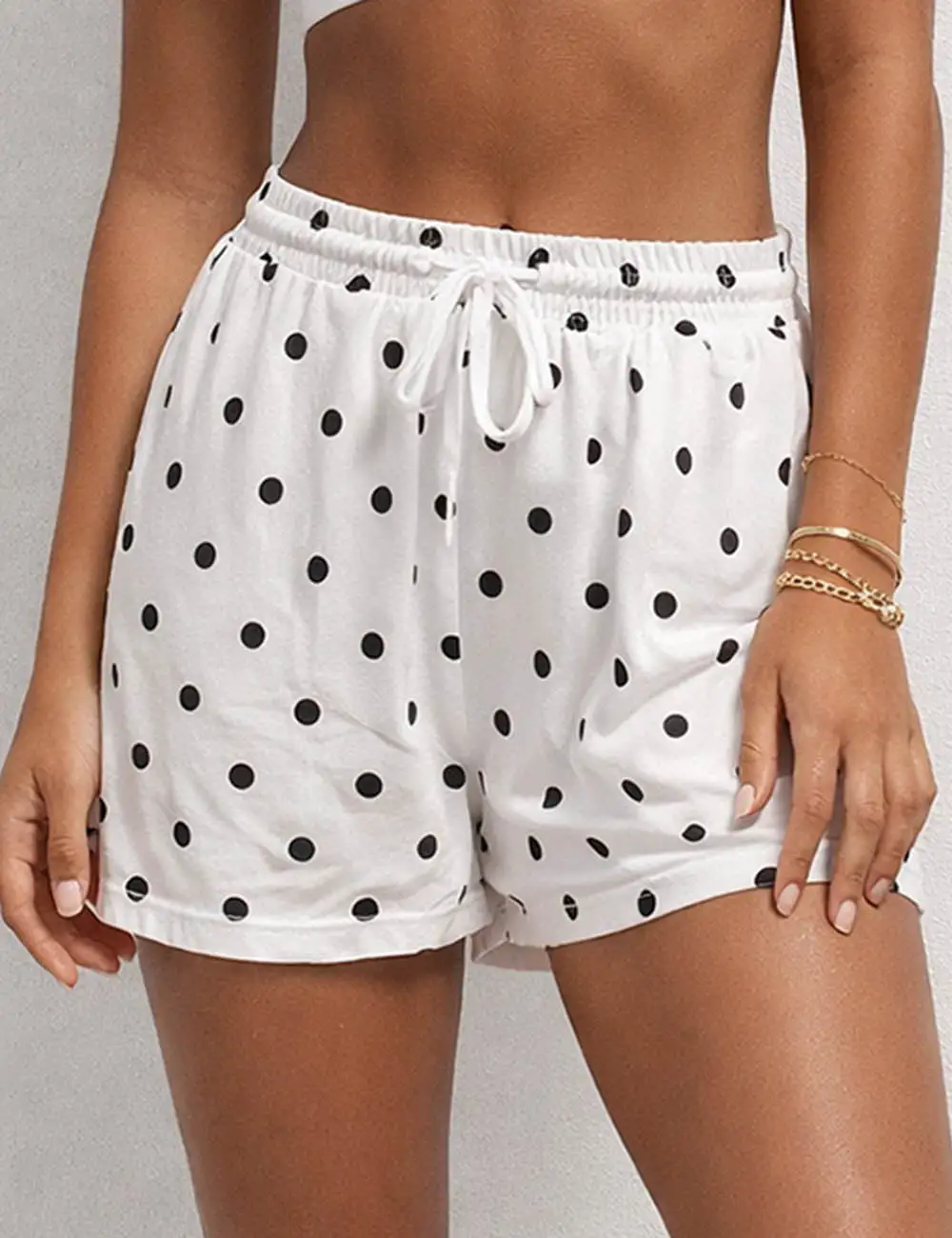 Polka Dot Drawstring Wide Leg Shorts