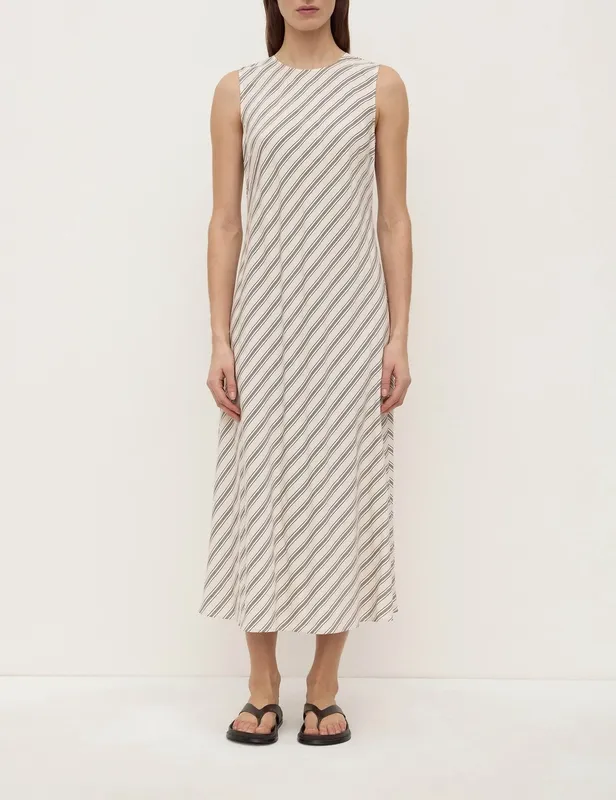 Cream & Smoke Striped Wide-Shoulder Midi Dress